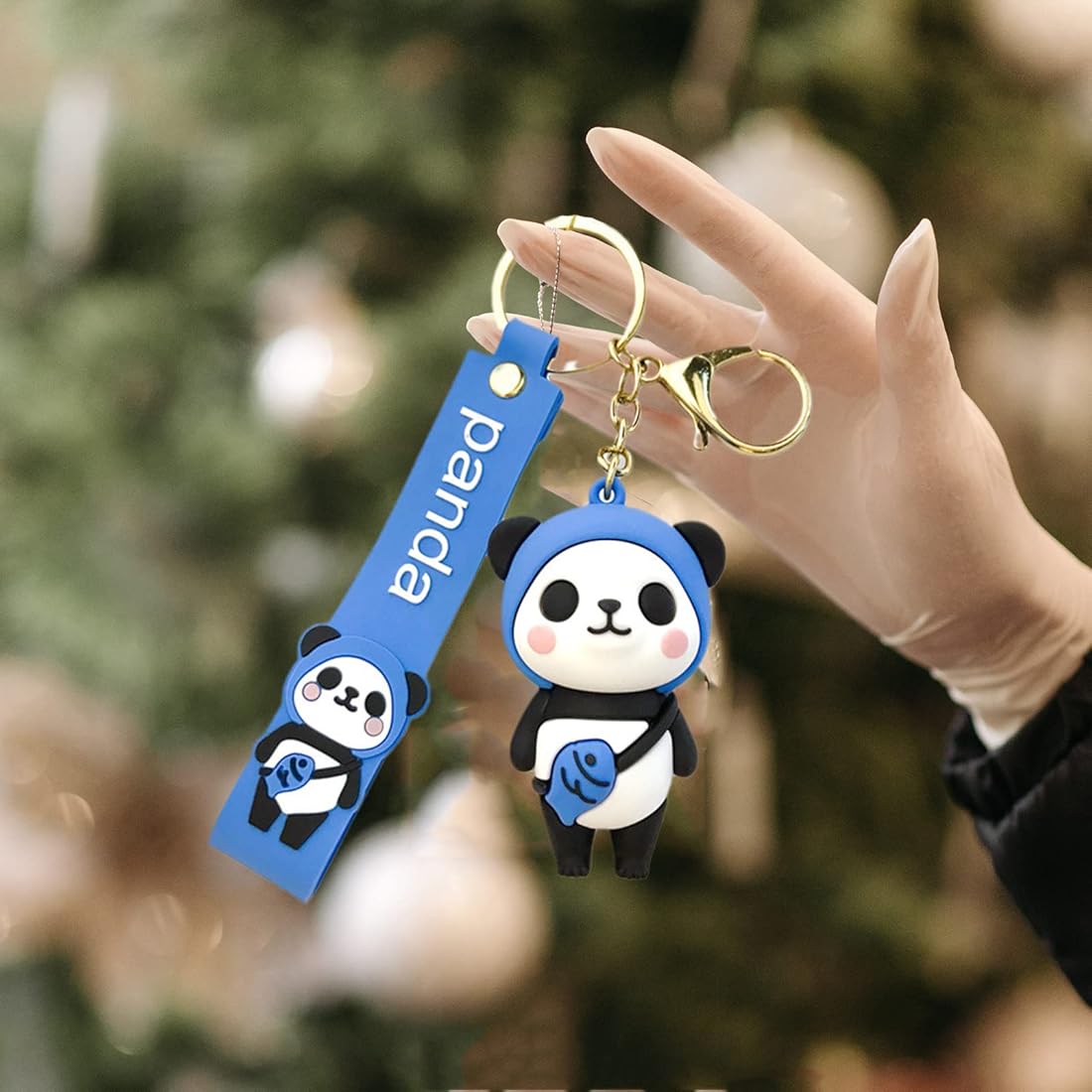 Cute Blue Panda Cartoon Key Chain