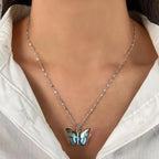 Elegant Blue-Green Butterfly Pendant Necklace