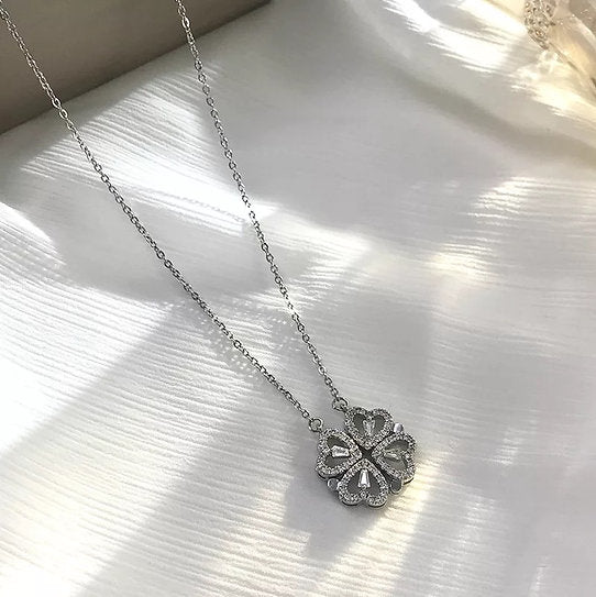 Four Leaf Clover Silver Magnetic Necklace
