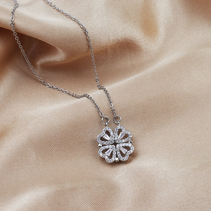 Four Leaf Clover Silver Magnetic Necklace