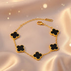 Five Clover Charm Black Adjustable Bracelet