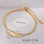 18k Heart Shaped with Love Letter Double Layer Snake Chain Anklets