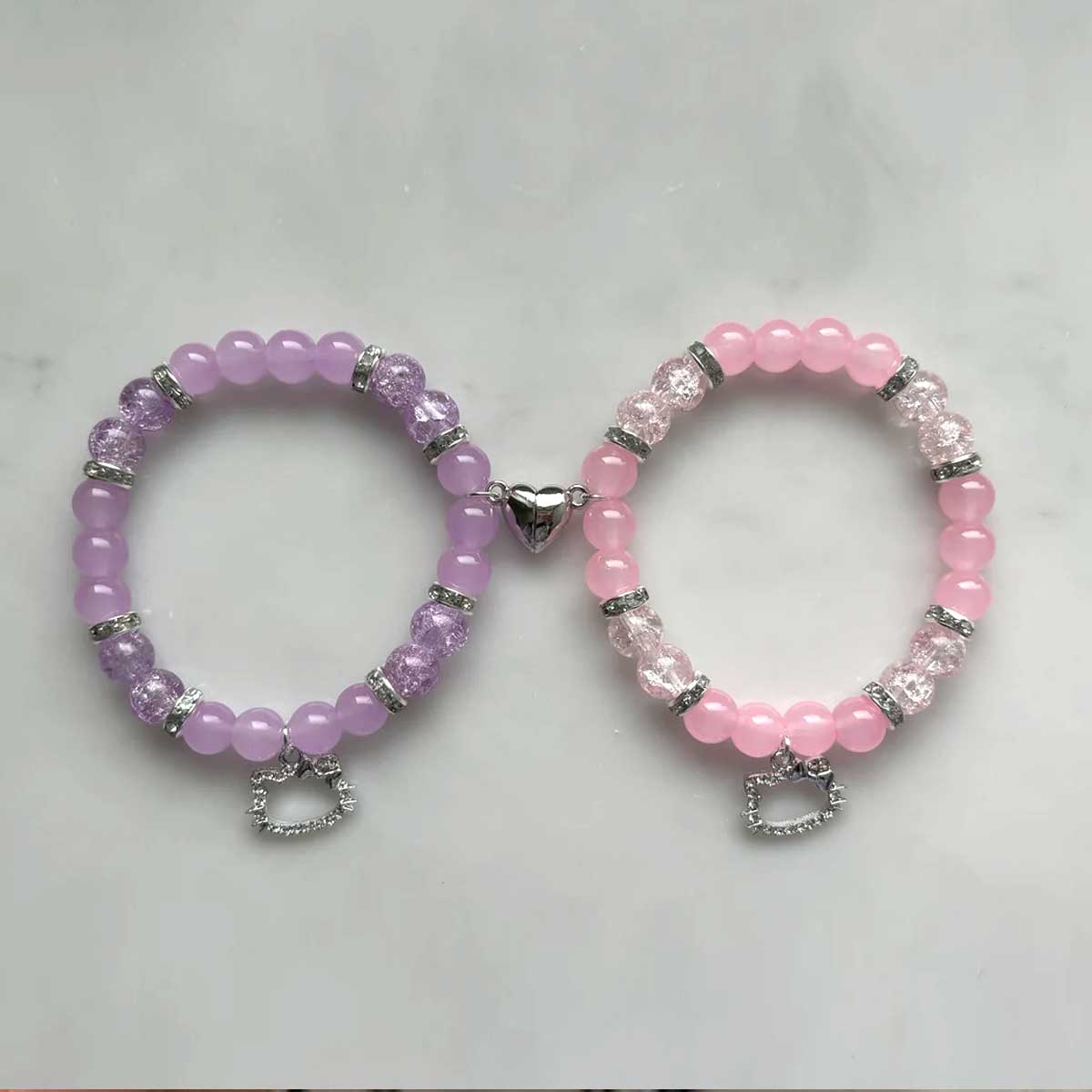 Hello Kitty Matching Bracelets with Heart Magnet (Pink and Purple)