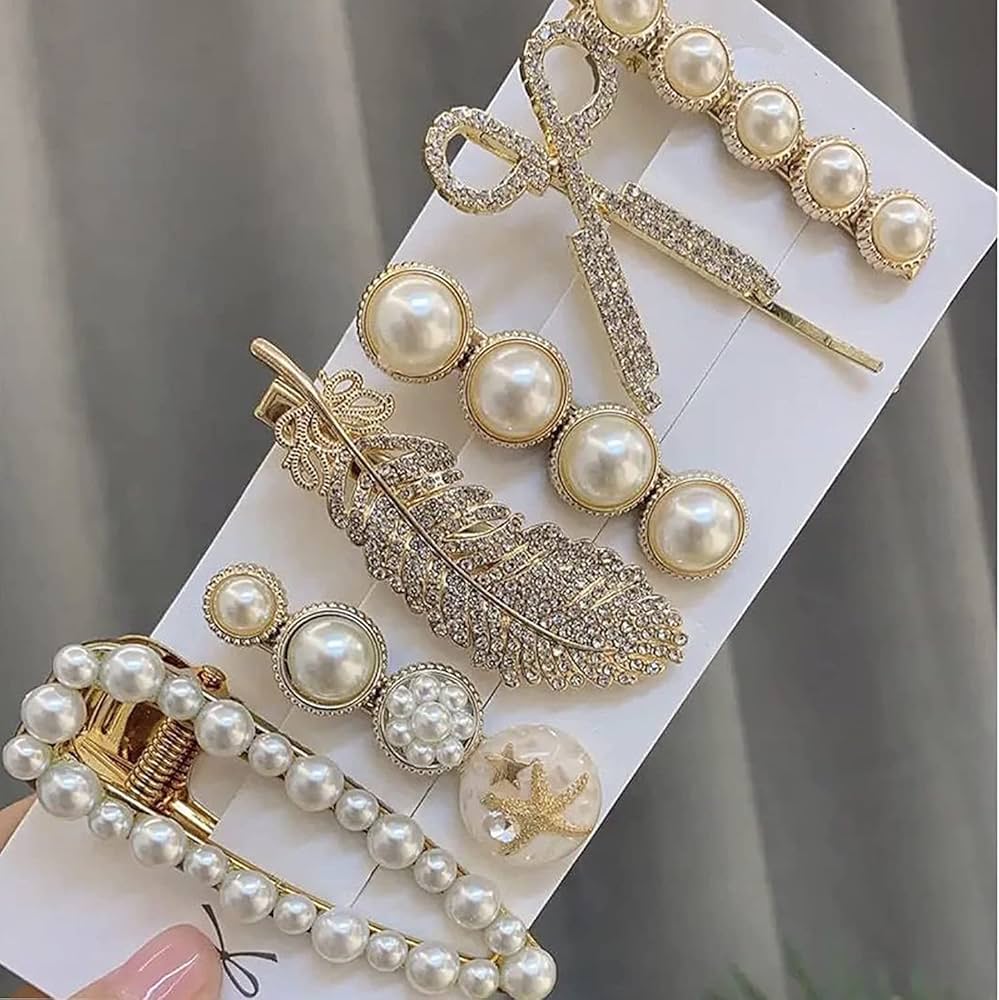 Korean Style Pearl Metal Hair Clips Set