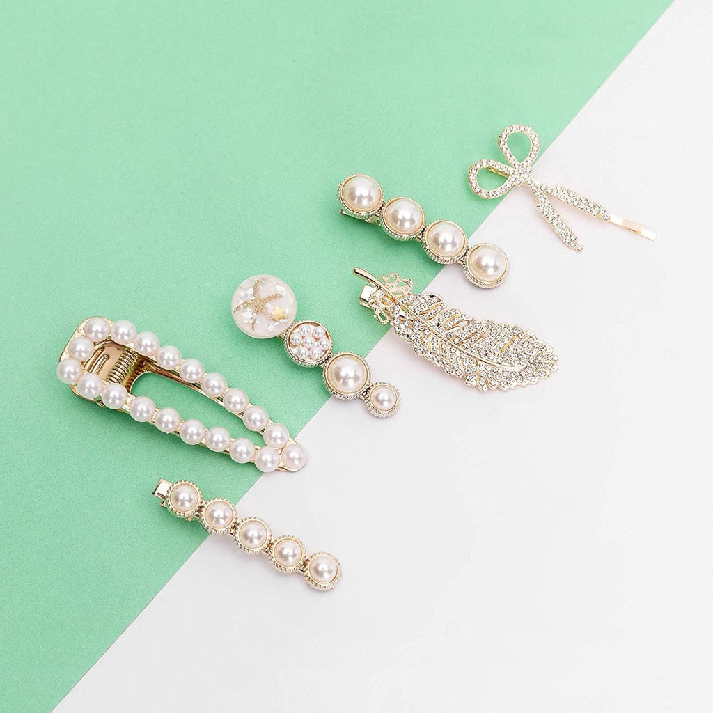 Korean Style Pearl Metal Hair Clips Set