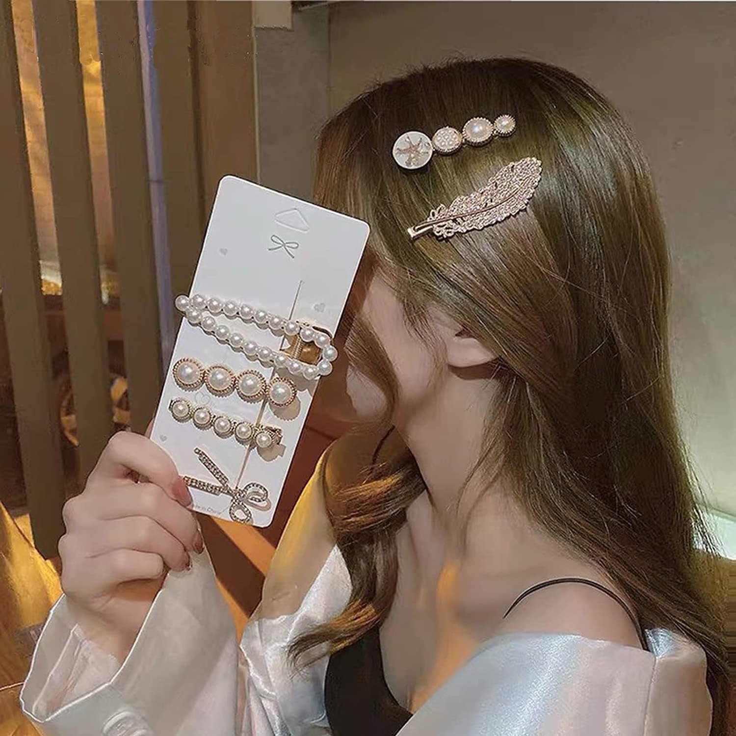 Korean Style Pearl Metal Hair Clips Set
