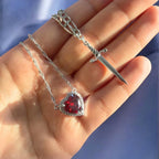 Red Zircon Love Heart Gothic Sword Layered Dagger Pendant Set