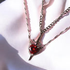 Red Zircon Love Heart Gothic Sword Layered Dagger Pendant Set