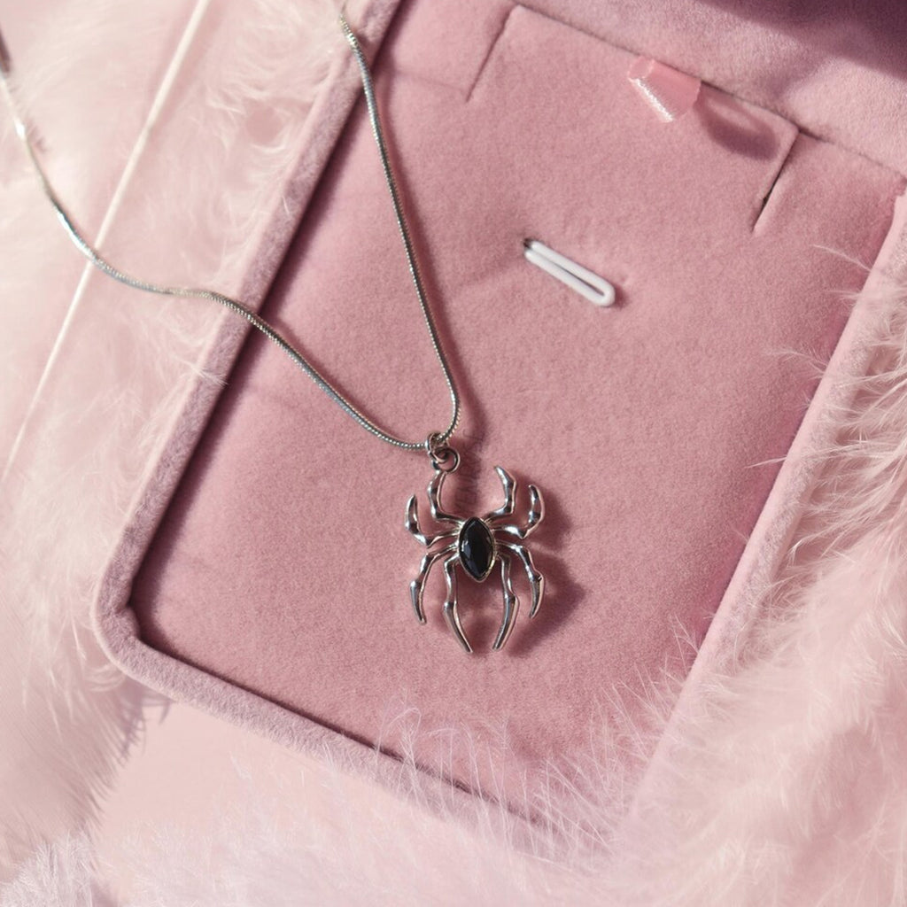 Miles Morales Spiderman Necklace | Spider Man Locket with Black Stone Spider Pendant & Snake Chain