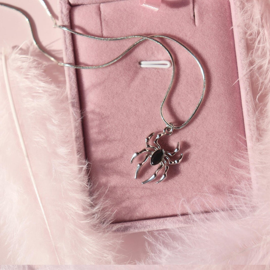 Miles Morales Spiderman Necklace | Spider Man Locket with Black Stone Spider Pendant & Snake Chain