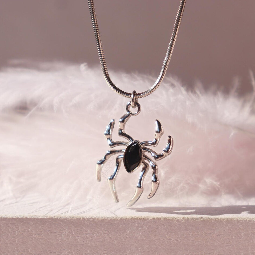 Miles Morales Spiderman Necklace | Spider Man Locket with Black Stone Spider Pendant & Snake Chain