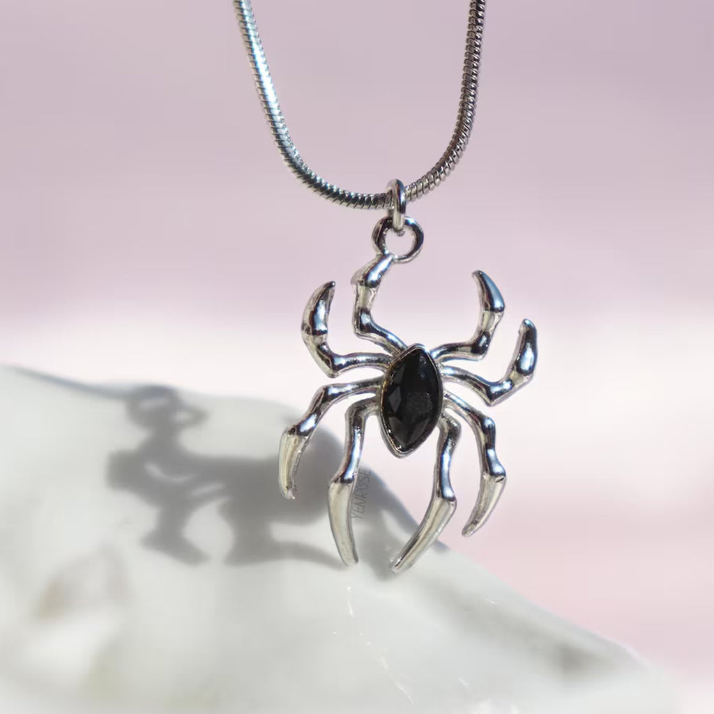 Miles Morales Spiderman Necklace | Spider Man Locket with Black Stone Spider Pendant & Snake Chain