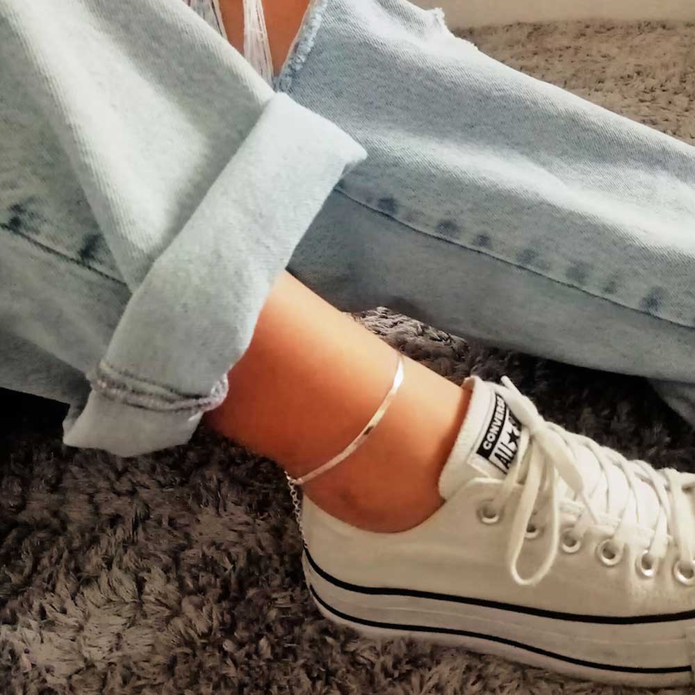 Minimal Snake Chain Anklets In Sterling Silver