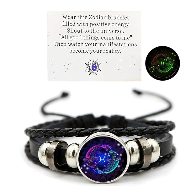 Vintage Zodiac Constellation Guardian Black Leather Handmade Adjustable Bracelets