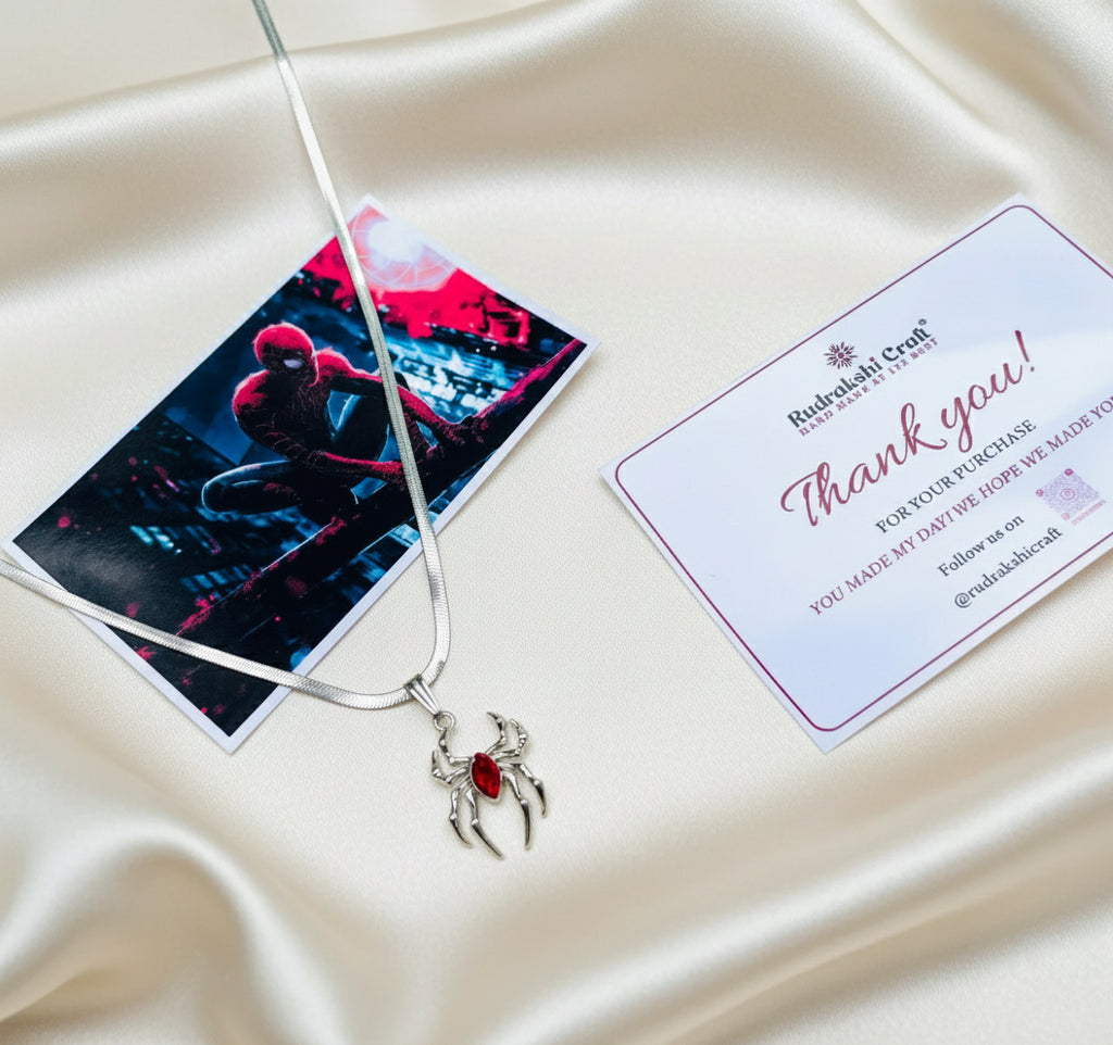 Red Stone Spiderman Necklace | Spider Man Locket & Spider Pendant with Spider Chain