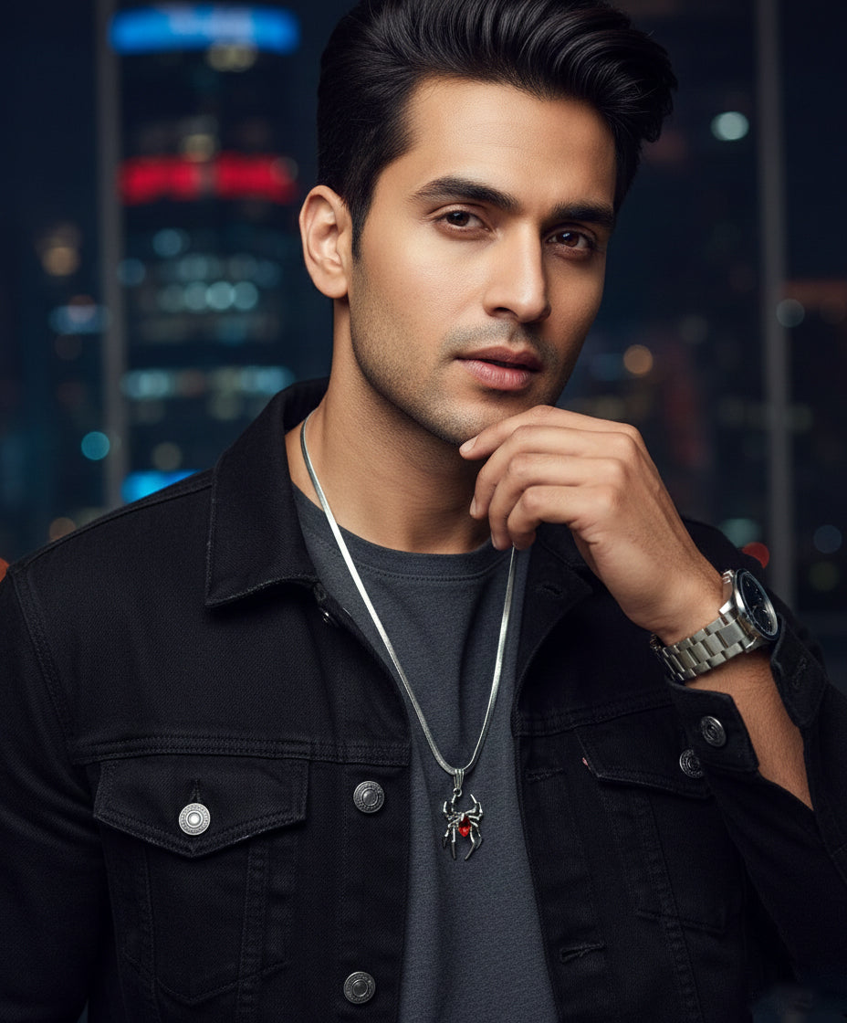 Red Stone Spiderman Necklace | Spider Man Locket & Spider Pendant with Spider Chain