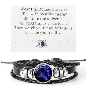 Vintage Zodiac Constellation Guardian Black Leather Handmade Adjustable Bracelets