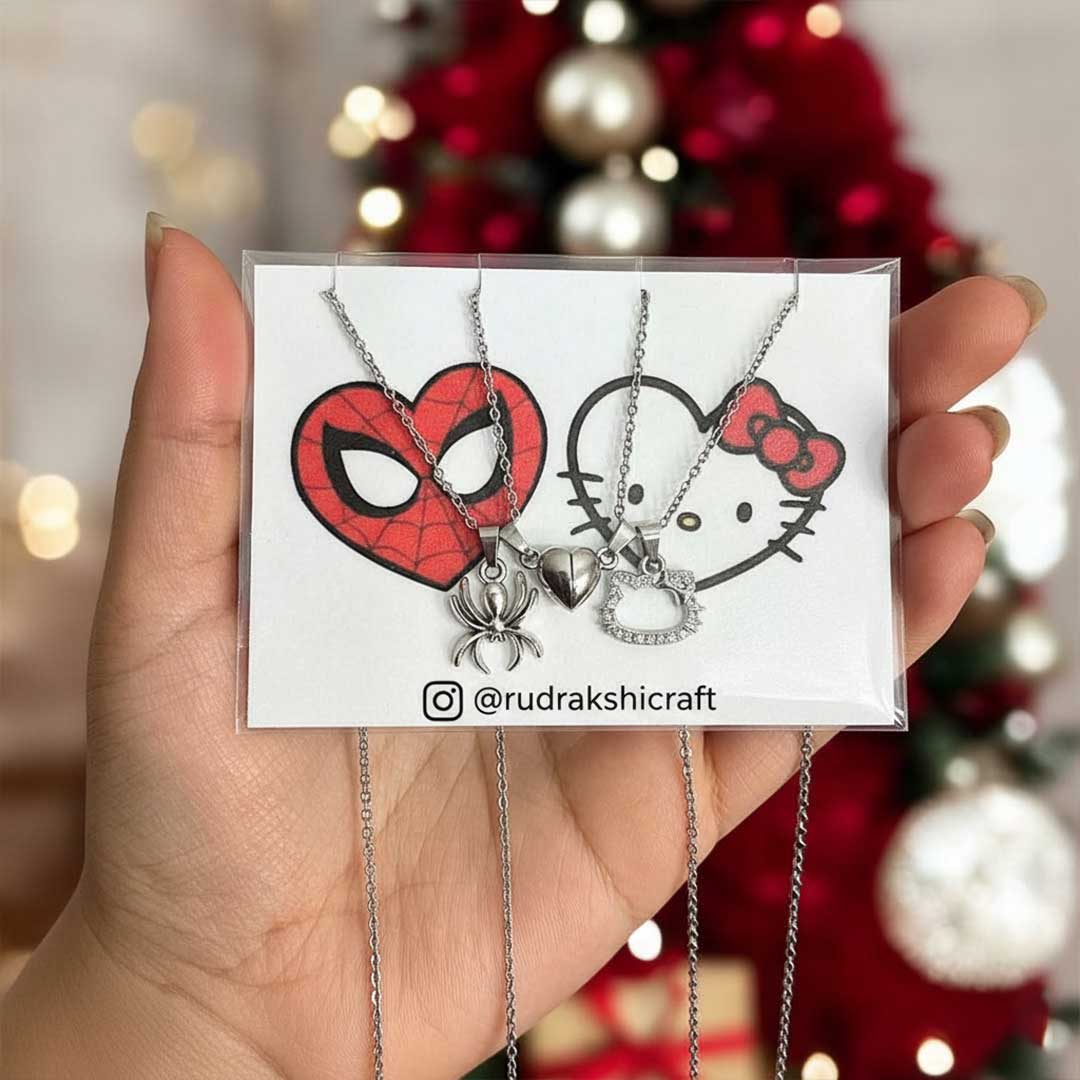 Trending Magnetic Spiderman Hello Kitty Bff Necklace | Unique Couple Gifts