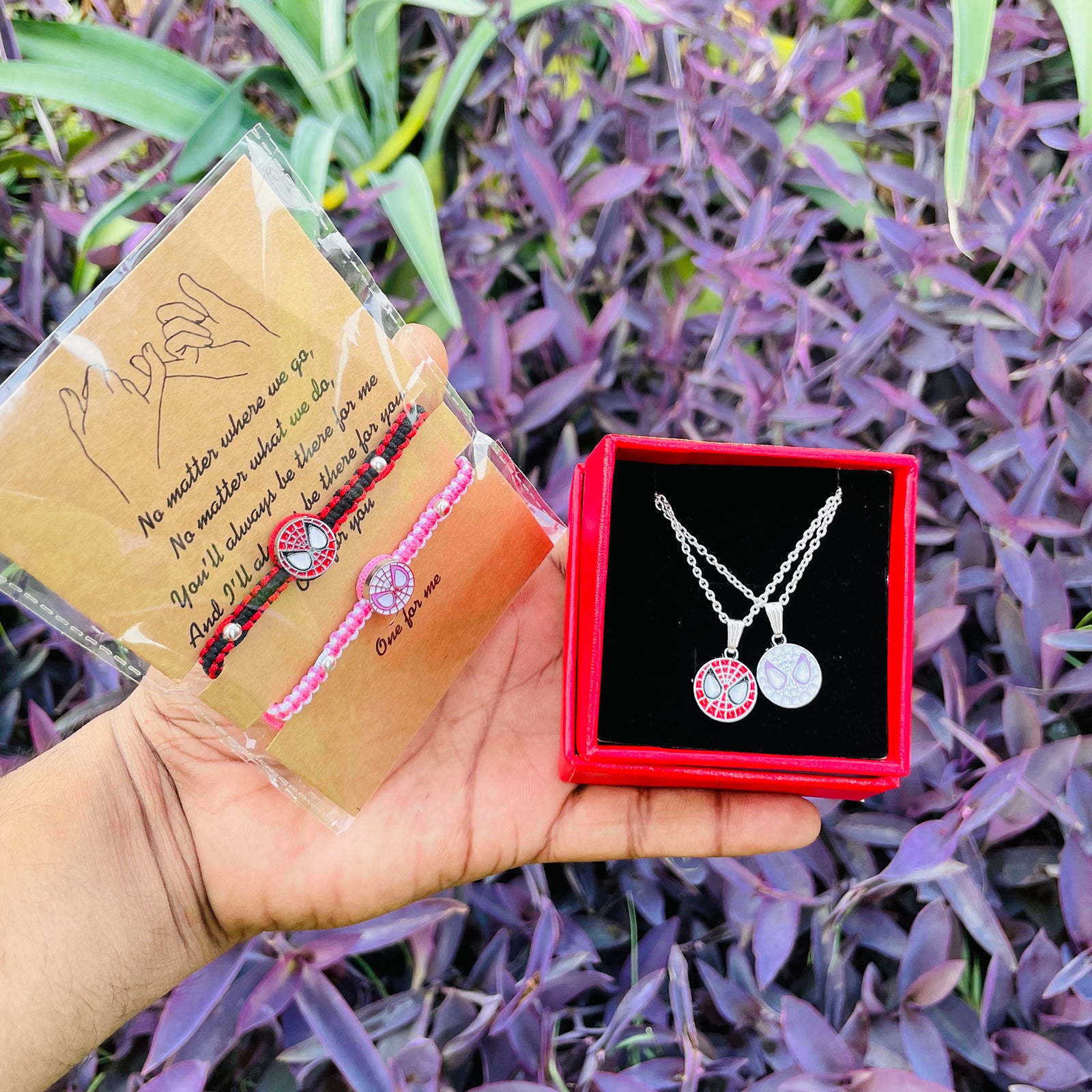 Spider-Man & Spider-Gwen Matching Bracelets & Pendants Set