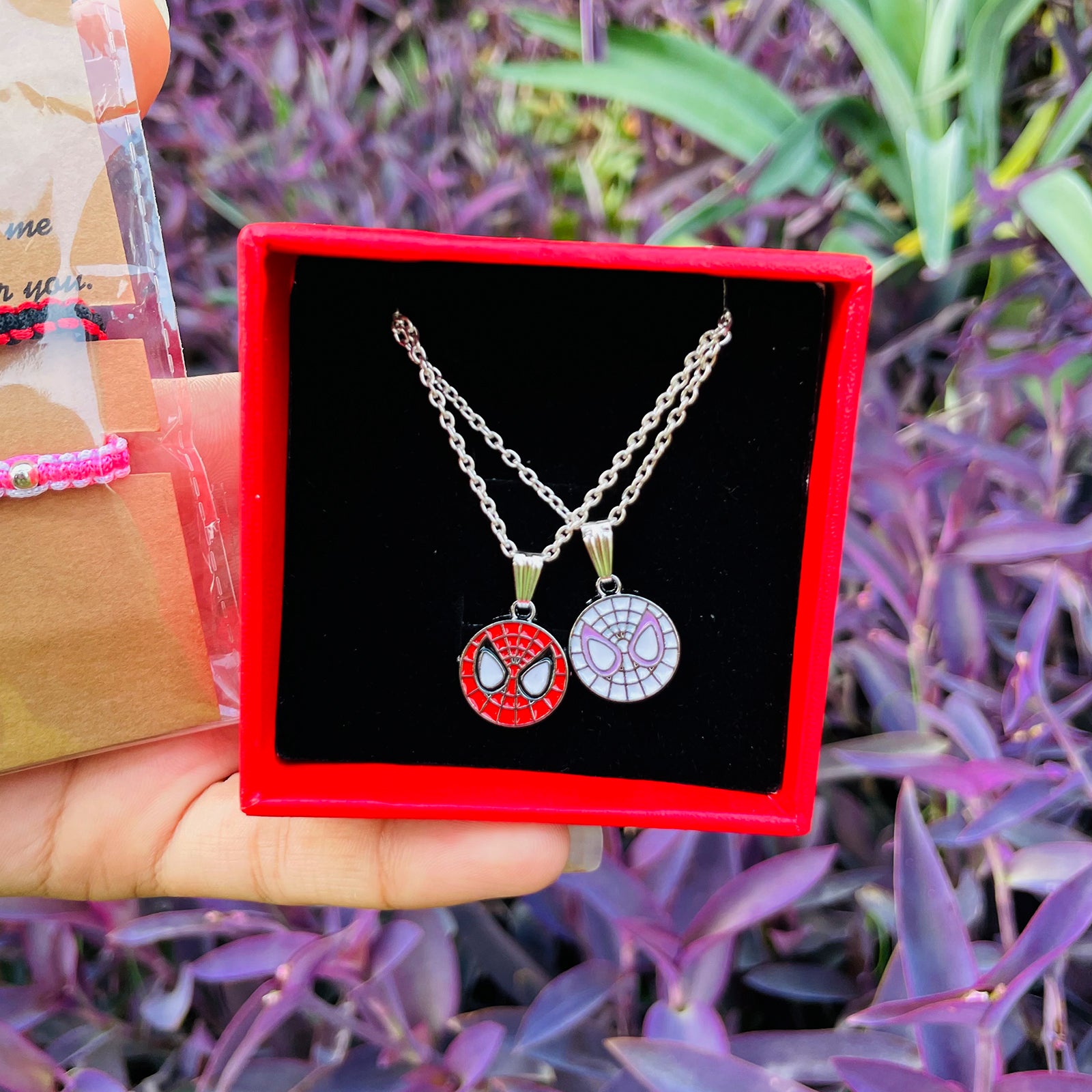 Spider-Man & Spider-Gwen Matching Bracelets & Pendants Set