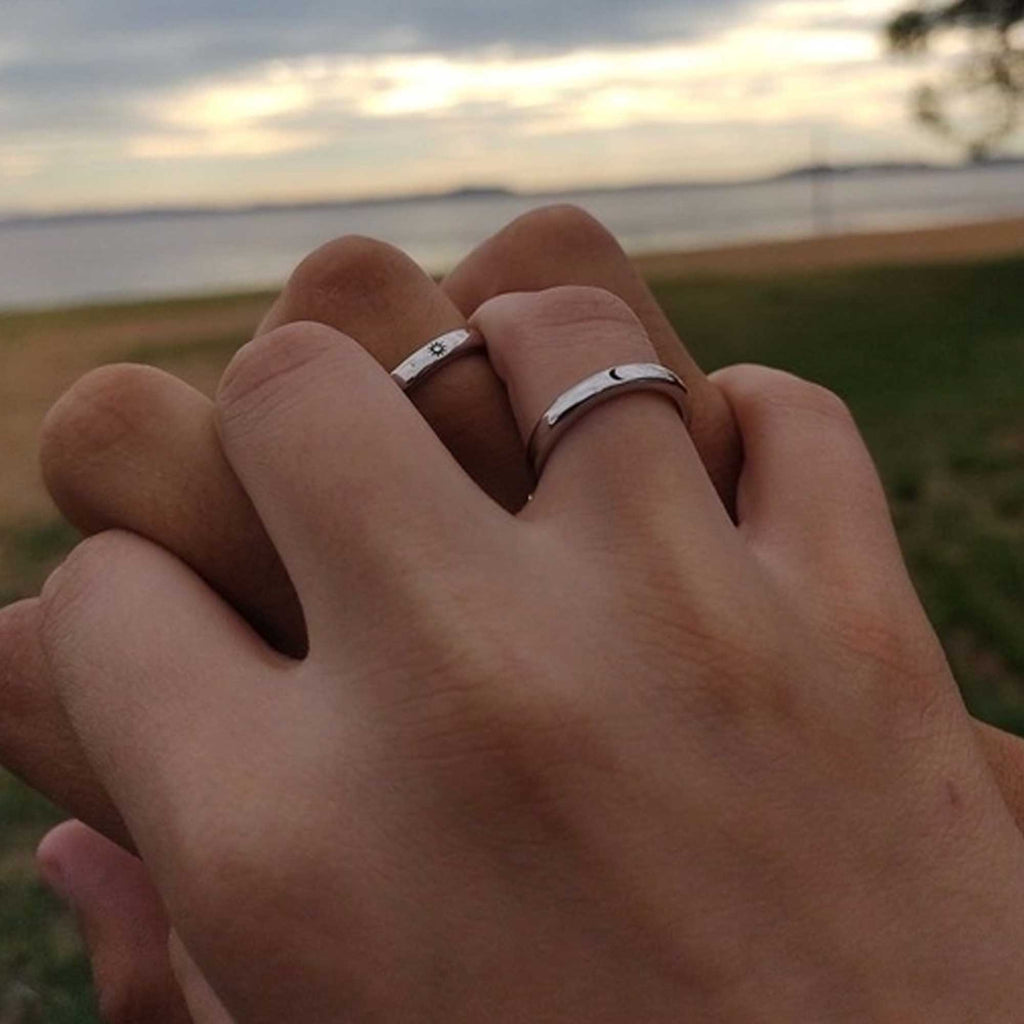 Sun & Moon Silver Plated Promise Rings