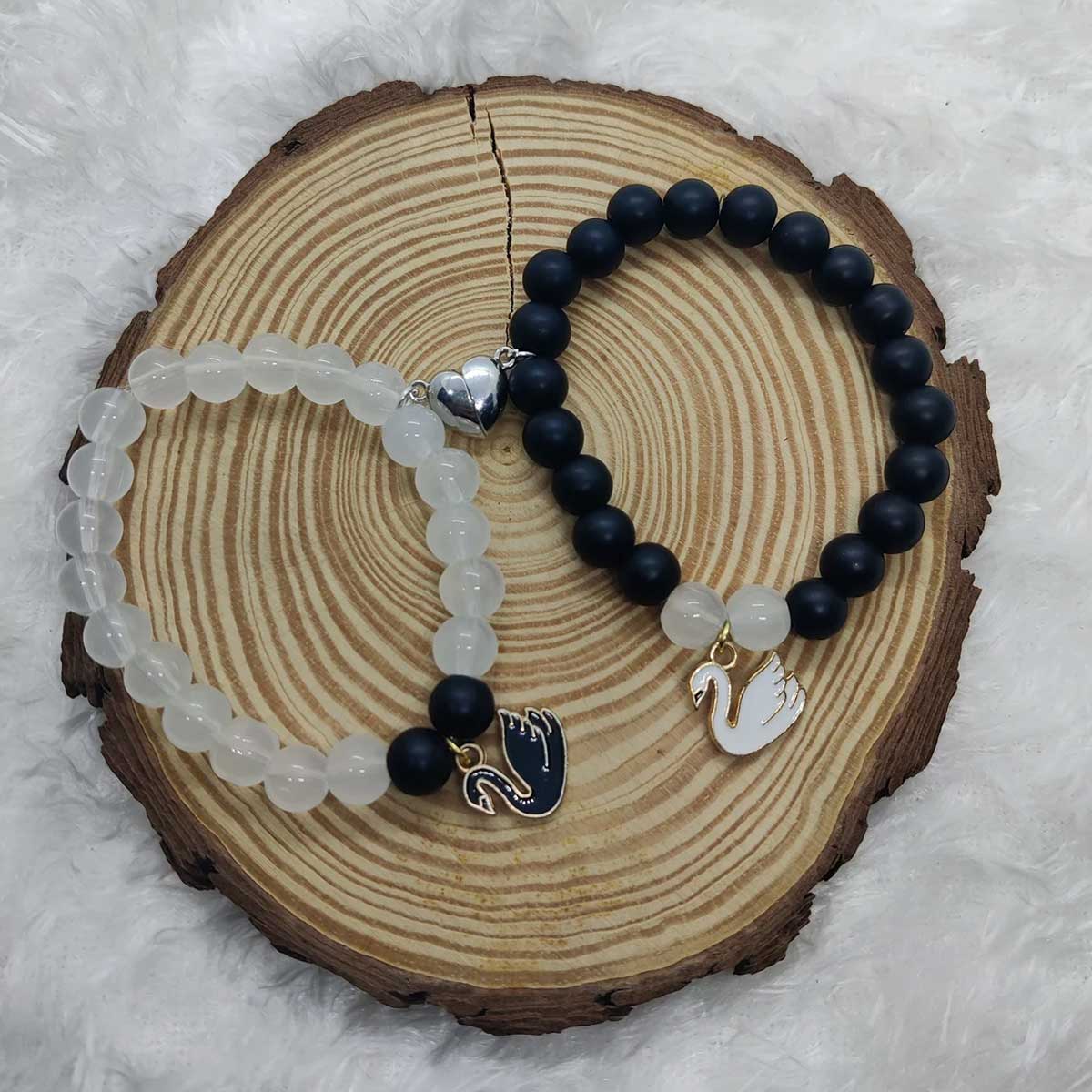 Swan Sharm Magnetic Hearts Matching Bracelets