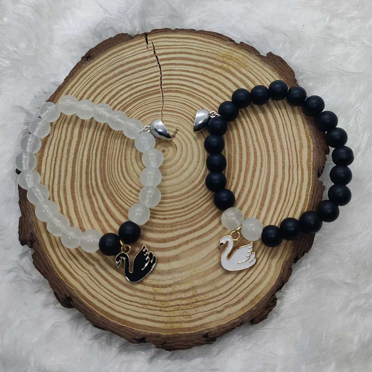 Swan Sharm Magnetic Hearts Matching Bracelets