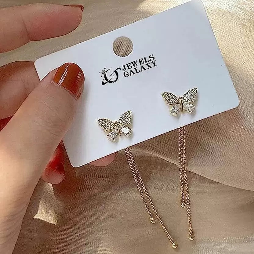 Korean Studded Butterfly Chain Ear Cuff Earrings