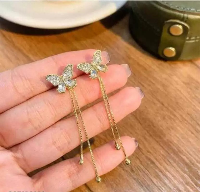 Korean Studded Butterfly Chain Ear Cuff Earrings