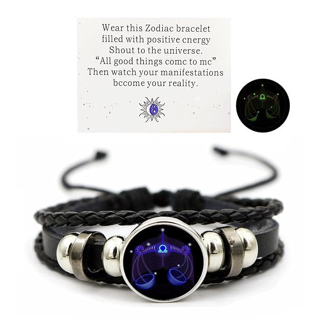 Vintage Zodiac Constellation Guardian Black Leather Handmade Adjustable Bracelets