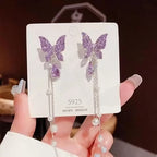 Korean Style Silver Tone Purple Butterfly Drop Earrings