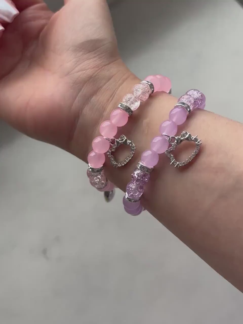 Hello Kitty Matching Bracelets with Heart Magnet (Pink and Purple)
