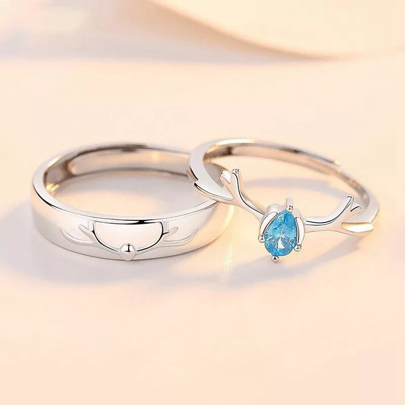 Rain Dear Winter Special Matching Rings for Couples