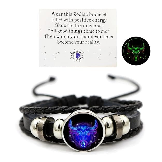 Vintage Zodiac Constellation Guardian Black Leather Handmade Adjustable Bracelets