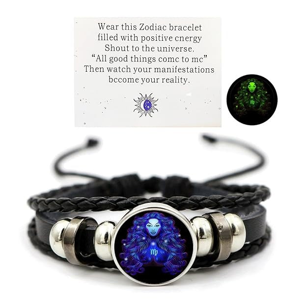 Vintage Zodiac Constellation Guardian Black Leather Handmade Adjustable Bracelets